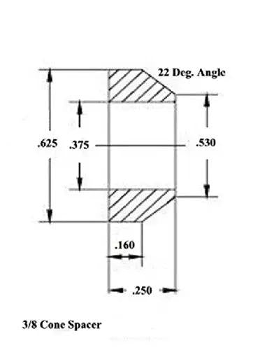 3/8 Cone Spacer illustration with dimensions for Heavy Duty No BS Chrome Moly Steel Spherical Rod End Kit for 4 Link Suspension.