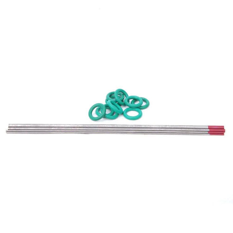 Pro Level TIG Welding Conversion Kit Compatible With WP17 WP18 WP26 Torches, featuring tungsten needles and green insulators.