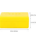 Yellow box for Hands On Pendulum Acceleration Measurement Physics Kit For Classrooms, showing dimensions in inches and cm.