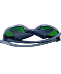 Top Tier IPL Safety Glasses Featuring A Snug Elastic Band For Smooth Laser Hair Removal And Salon Ready Cosmetic Treatments Straight Up High Optical Density Shield Pack Of Five viewed from front, showcasing green lenses and comfortable frame.