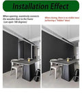 Installation effect of Adjustable Silent Concealed Door Hinges One Pair Black Smooth Operator Hidden Hardware for Wood Folding and Secret Room Doors 180 Degree Low Profile Opening.