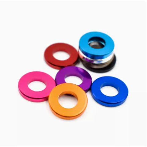 No BS 6063 T6 Aluminum Flat Washers In Titanium Gray Anodized Coating Built Tough For Quick Fixes With Superior Corrosion Resistance And Precision Machined Edges Fits M3 To M10 Screws Flawlessly In A Twenty Piece Set You Will Love with colorful aluminum washers.