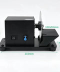 No Mess Mini Bench Top Electric Grinder And Stone Polisher Set With Rock Solid 300W Copper Motor and Easy Turn Speed Dial, side view with measurements.