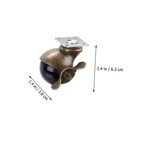 Vintage Brass Caster Plates With Rock Solid Swivel Wheels 2 Inch Heavy Duty Four Pack smooth rolling 2.4 inch caster with black wheel.