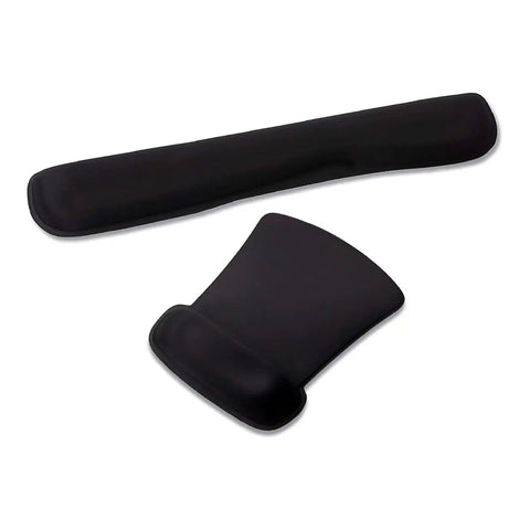 Badass Thunderbolt G4 Dock Packing 280W Speed And Crisp 4K Video Includes A Durable Combo Cable Integrated USB Hub And Rigid Dual Monitor Desk Stand To Amp Up Your Workstation Layout While Adding A Snazzy Wireless Keyboard Mouse Pair And Soft Gel Wrist. Two black gel wrist rests for comfort and ergonomic support.