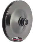 Heavy Duty Single V Groove Power Steering Pump Pulley For Saginaw Style Drivetrains Black Powder Coated Steel side view