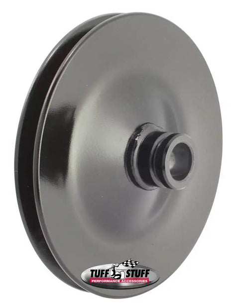 Heavy Duty Single V Groove Power Steering Pump Pulley For Saginaw Style Drivetrains Black Powder Coated Steel side view