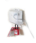 Slick Transparent Push Start Button Cover Hella Sturdy Electrical Shield For Emergency Stop Switches with visible lock and tag.