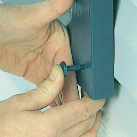 Heavy Duty Vinyl Shutter Fasteners Black Exterior Hardware For All Siding Types Wind Storm Proof Shutter Locks installed on siding.