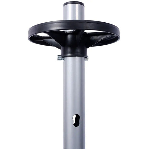 Close-up of Professional Grade Tire Storage Stand's sturdy carbon steel pole with black handle, designed for easy tire access.