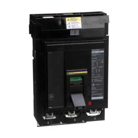 600 Volt 500 Amp MGA36500 Molded Case Circuit Breaker 480Y 277V 70 Amp, front view, compact black design for commercial panels.