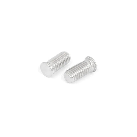 Straight Up Heavy Duty Stainless Steel Self Clinching Threaded Studs Fasteners Featuring A Clean Flush Head For Badass Metal Works Comes With Ten Pieces Of Rock Solid Hardware You Will Love - close-up view of two stainless steel flush headed studs.