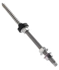 Rock Solid Stainless Steel Double Ended Wood Screws For Solar Panel Mounting Kit Compatible With Tile Tin And Color Metal Roofs Heavy Duty Photovoltaic Bracket Hardware Secure Your Rig Fast 4 Piece Set 200mm showcasing a double-ended screw with black washer.