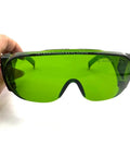 Badass OD5 Laser Protection Goggles covering 190 to 470 nm and 800 to 1700 nm, featuring green tinted polycarbonate lenses.