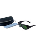 Top Tier Laser Safety Glasses With Knockout Od4 Plus And Od6 Plus Defense For 800 To 1700 Nm And 900 To 1550 Nm Nd Yag Telecom Eye Protection clear lens, side shields, and case.