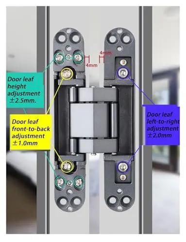 Modern Adjustable One Eighty Degree Silent Concealed Hinge Black Hidden Door Hardware For Wood Cabinets Delivers Dead Quiet Operation Smooth Roll Heavy Duty Install showing adjustment details