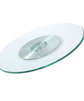Hella Smooth Tempered Glass Lazy Susan Heavy Duty Turntable Revolving Serving Tray sleek design with silver center and clear edges