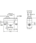 Heavy Duty Industrial Limit Switch Built Like A Tank With Short Spring Plunger And Screw Terminals dimensions drawing with detailed measurements.