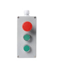 Front view of Explosion Proof Metal Push Button Control Box Waterproof Junction Box With Heavy Duty Emergency Start Reset And 3P Rotary Emergency Switch For DIY Industrial Electrical Projects