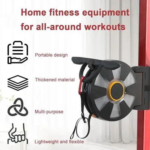 Heavy Duty Portable Flywheel Trainer With Adjustable Resistance And Tough As Nails Steel Frame For Knocking Out Reps Wall Mounted Home Gym Fitness Equipment mounted flywheel showing portable design and thickened material.