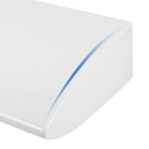 Rock Solid Abs White Ev Charger Rain Cover For Outdoor Charging Stations angled view showcasing smooth white finish and blue detail.