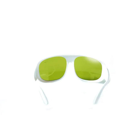 Heavy Duty Infrared Laser Safety Glasses Designed For Nd YAG Shop Crews With Locked In Beam Blocking Armor Purpose Built For 755 808 And 1064 Nm Tasks green tinted goggles facing front