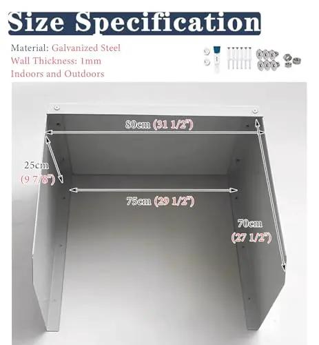 Heavy Duty Rock Solid Wall Mount EV Charger Shelter Box dimensions in galvanized steel, showing 80cm width and 70cm height.