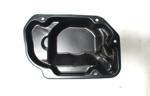Straight Up Heavy Duty Gearbox Oil Pan Replacement For Automatic Transmissions Featuring Bulletproof Steel Construction Exact Oem Fitment And Rock Solid Everyday Driving Reliability 02T301211B, top view of black steel oil pan.