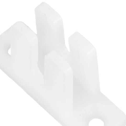 White sturdy guide block for double track sliding doors, part of Kick Out Drafts With Heavy Duty Nylon Screen And Window Rollers Featuring Sturdy Guide Blocks For Double Track Sliding Doors Slick Gliding Pulleys Kit.