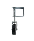 Badass 4 Inch Rubber Gate Wheel Caster Featuring An Adjustable Spring Bracket, showing rubber wheel and metal bracket design.