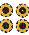 Four FLEXMAN Mecanum Wheel, 48mm Omni Directional Smart Robot Car Parts Accessories for TT Coupling, yellow and black design.