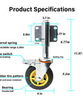 Diagram of 4 Inch Spring Loaded Rubber Gate Wheel With Heavy Duty Swivel Caster And Universal Mount Plate with specifications.