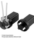 4ml/min Low Flow Rate mini peristaltic Pump 3.7V dc Motor with 1/16 Straight Through Pagoda Connector front and rear view