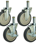 Premium 5" Metro Shelving Brake Casters with Floor Protective Wheels - Set of 4 (Two Brake) displayed together