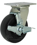 BBQ Pit 5" Polyolefin Casters Kit with Mounting Hardware, 2,000 Lbs. Total Capacity, black caster wheel with brake.