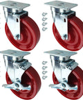 5" American Range Casters Kit A35117, Hardware Included, showing four red wheels, two with brakes, and mounting hardware.