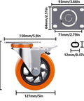 5 Inch Swivel Caster Wheels Set Of 4 With Brakes For Cart Furniture Or Workbench Heavy Duty Polyurethane Locking Casters Load 450 Lbs Per Wheel 1800 Lbs Total