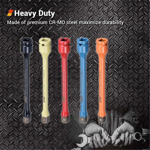 5 Pcs 1/2" Impact Torque Limiting Extension Bar Set, CR-MO steel, different colors, 8 inches long, heavy duty