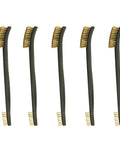 5-Piece Brass Wire Brush Set featuring small brass wire brushes for cleaning and rust removal, arranged in a row