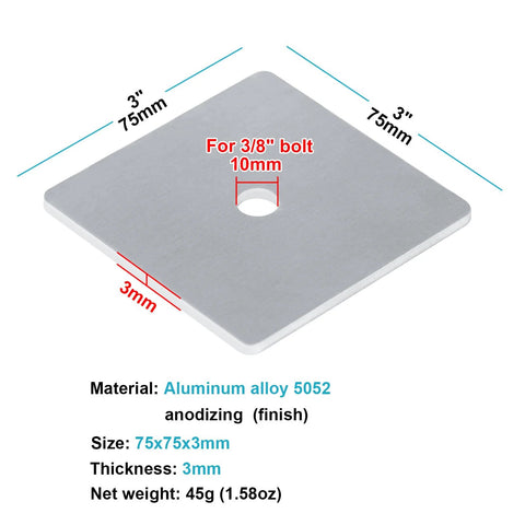 Secure solar mounts with a durable 3 Inch Aluminum Flat Washer, 1/8 inch thick, square 3 inch size, 3/8 inch hole, 5052 aluminum