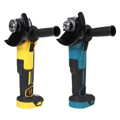 Heavy Hitter Brushless Cordless Angle Grinder With Variable Speed And 125 Mm Disc Cutting Action For Battery Powered Diy Projects And Smooth Metal Grind Work Daily in yellow and teal color options.