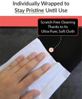 Hand using XL Pro Grade Electronics Cleaning Wipe For TV Monitor And Laptop 9 By 12 Inch Pre Moistened Cloth With 70 Percent Isopropyl Alcohol Individually Sealed Streak Free Lint Free Restores Optical Clarity on screen