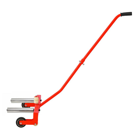 Heavy Duty Tire Dolly 330 Lbs Adjustable Rolling Wheel Cart Fits 6.5 To 31.5 Inch Rims side view with red handle and silver rollers