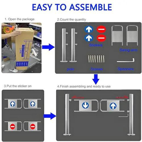 Rock Solid Heavy Duty Stainless Steel Security Swing Gate One Way Entry Door For Markets And Backyards Smooth Operating Foot Traffic Management 170X100CM Rust Free Outdoor Barrier assembly instructions with parts and steps.