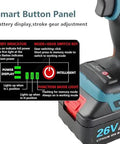 Heavy Duty Cordless Electric Rivet Gun With 5.2Ah Battery And Automatic Riveting Tool smart button panel with battery indicator and mode switch.