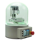 Ultra Mini Desktop CNC Machine Model With G Code Control inside clear dome showing aluminum frame and 3-axis display.