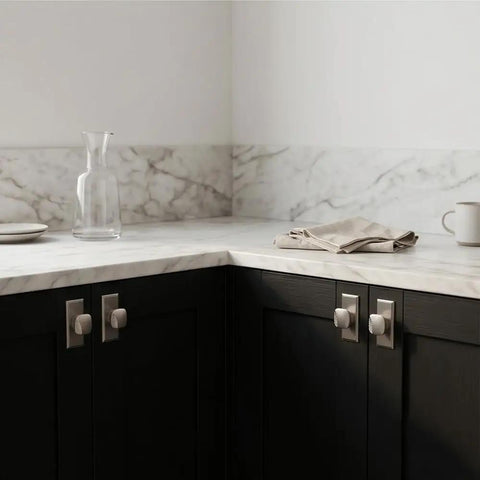 Modern Zinc Alloy Cabinet Knobs With Backplates Round Drawer Knobs For Kitchen Cupboard Bathroom Dresser And Closet Doors Built To Last Tarnish Resistant Nickel Wire Drawing Finish on dark cabinets