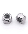 Close-up of Nylon Insert Lock Nuts Ten Twenty Four UNC Coarse Thread Stainless Steel 304 Hex Insert for 3D Printers and Electronics.