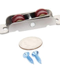 Badass U Groove Double Wheel Pulleys Featuring Slick Nylon Rollers For No Sweat Sliding Doors Windows And Cabinet Hardware In Tough Silver Finish Pack Of Four Pieces, showing two wheels, metal track, and screws.