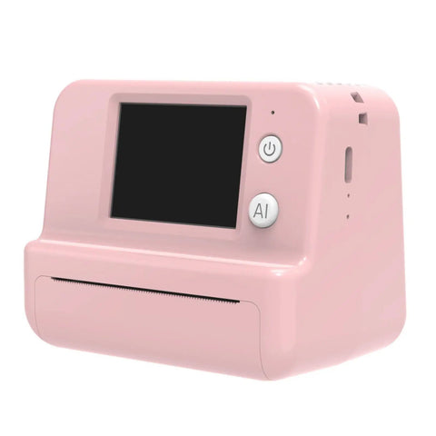 Next Level AI Voice Control Mini Thermal Printer With Color Display Generates Sweet Instant Sketches And Doodle Art Via Easy Phone App For Creative Folks Who Want Smooth Printable Vibes In Bright Pink Edition front view.